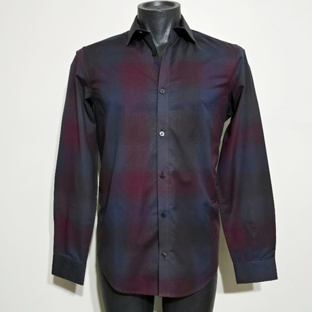 Calvin Klein XS Ombré Shadow Plaid Button Down Shirt - Moody Dark Academia